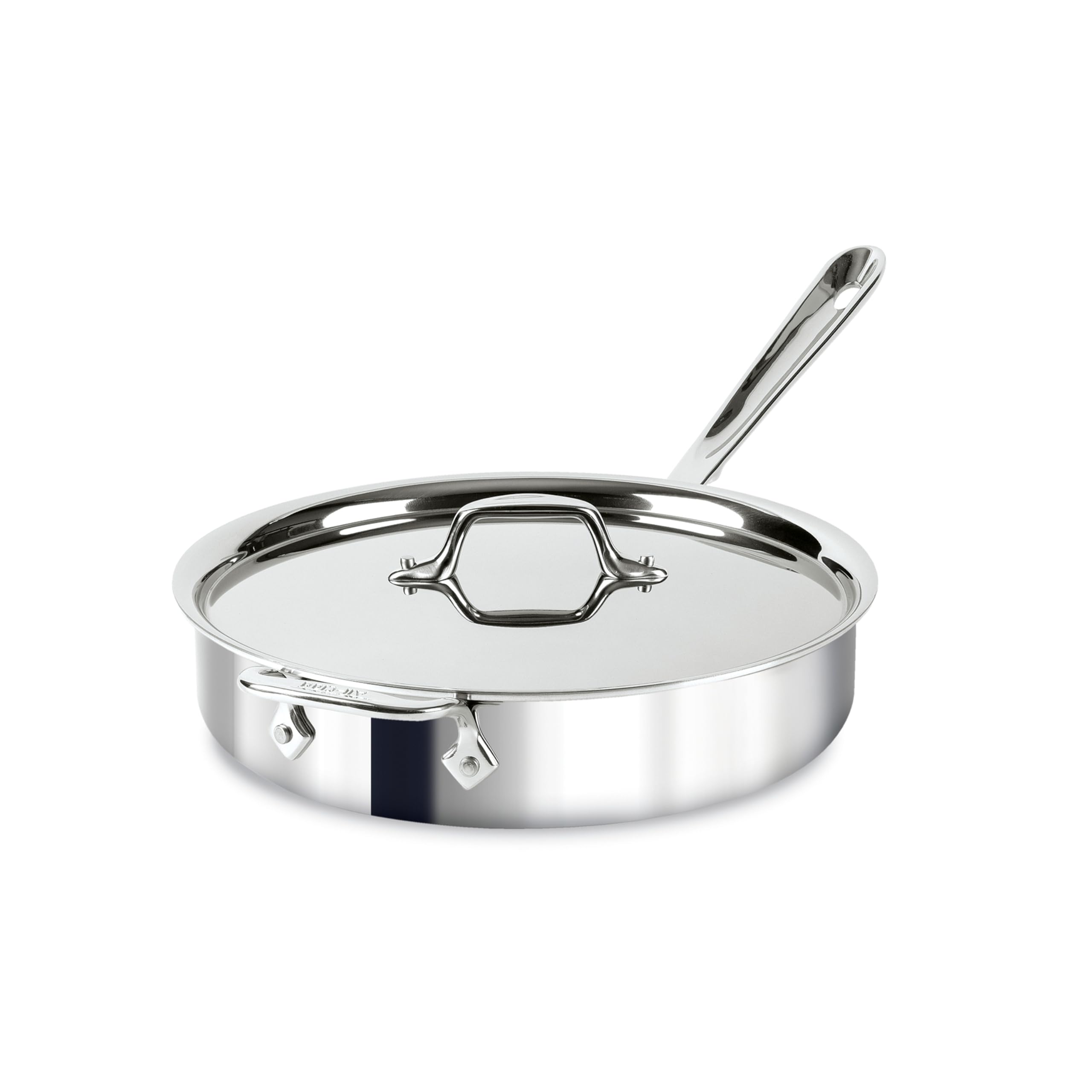 All-Clad D3 3-qt sauté pan with lid, ideal for even heating and versatile cooking.