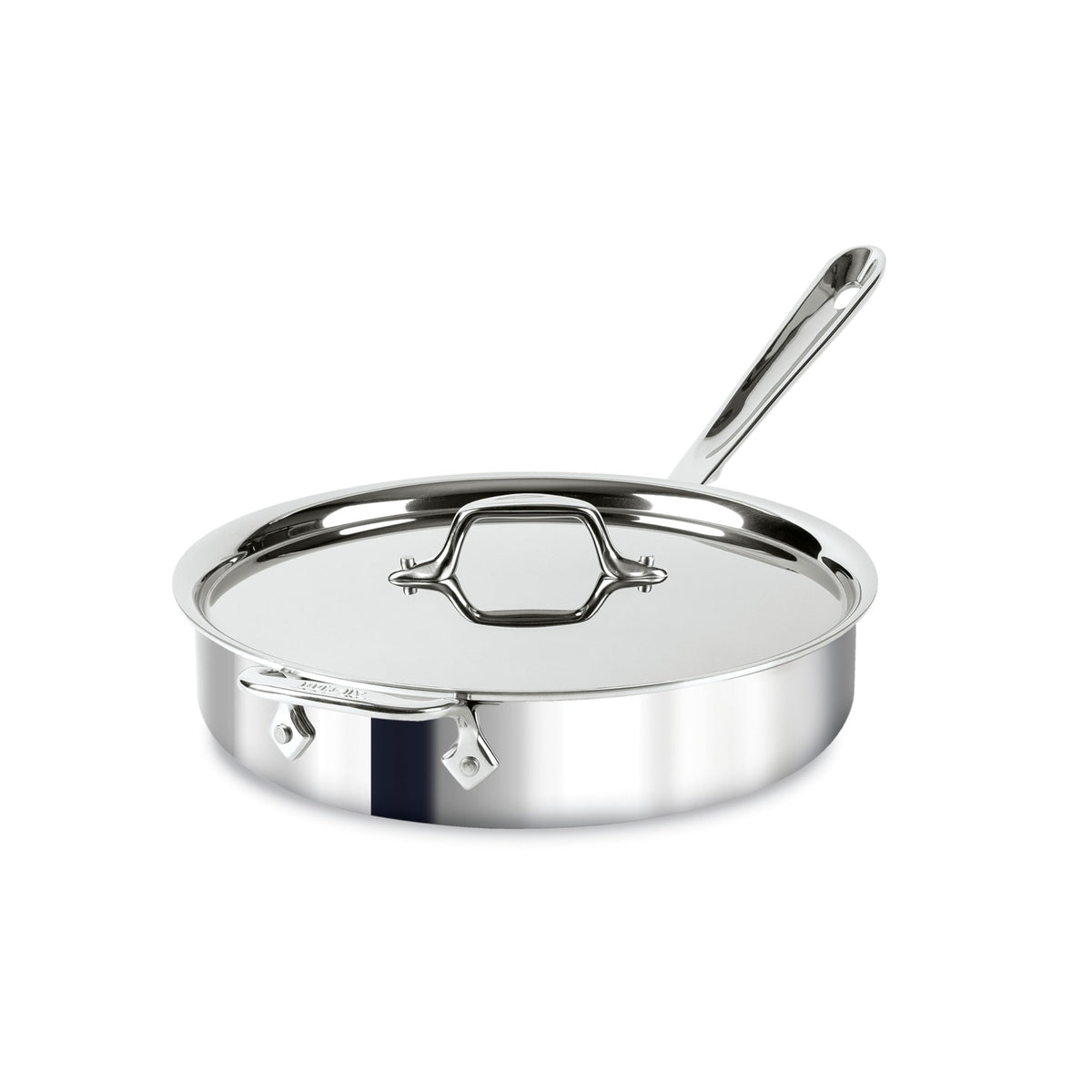 All-Clad D3 3-qt sauté pan with lid, ideal for even heating and versatile cooking.