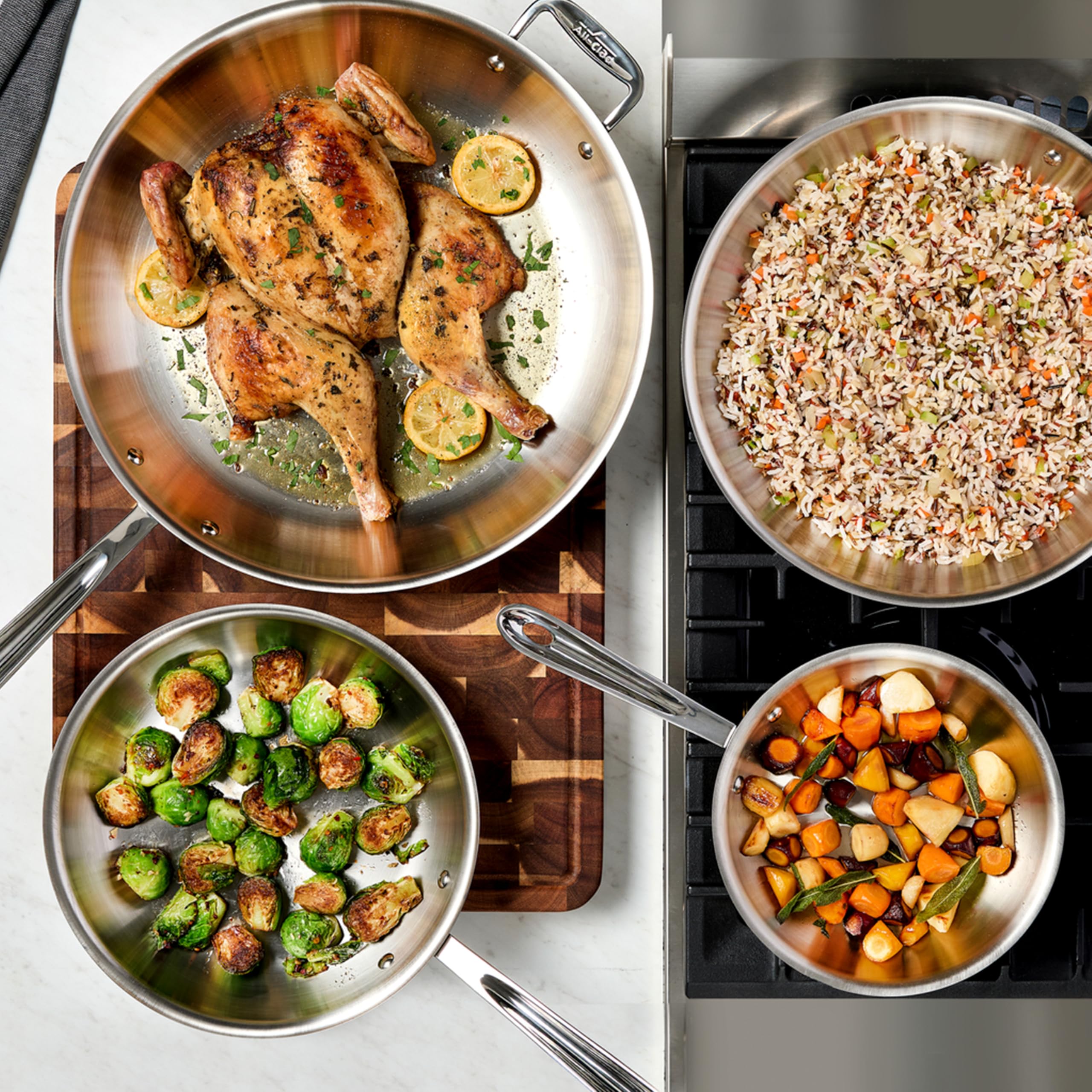 All-Clad D3 8-inch fry pan with potatoes for even browning