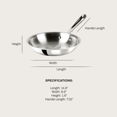 All-Clad D3 8-inch fry pan handle close-up, sturdy grip for flipping