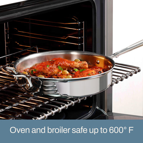 All-Clad D3 on induction stovetop showing universal compatibility.