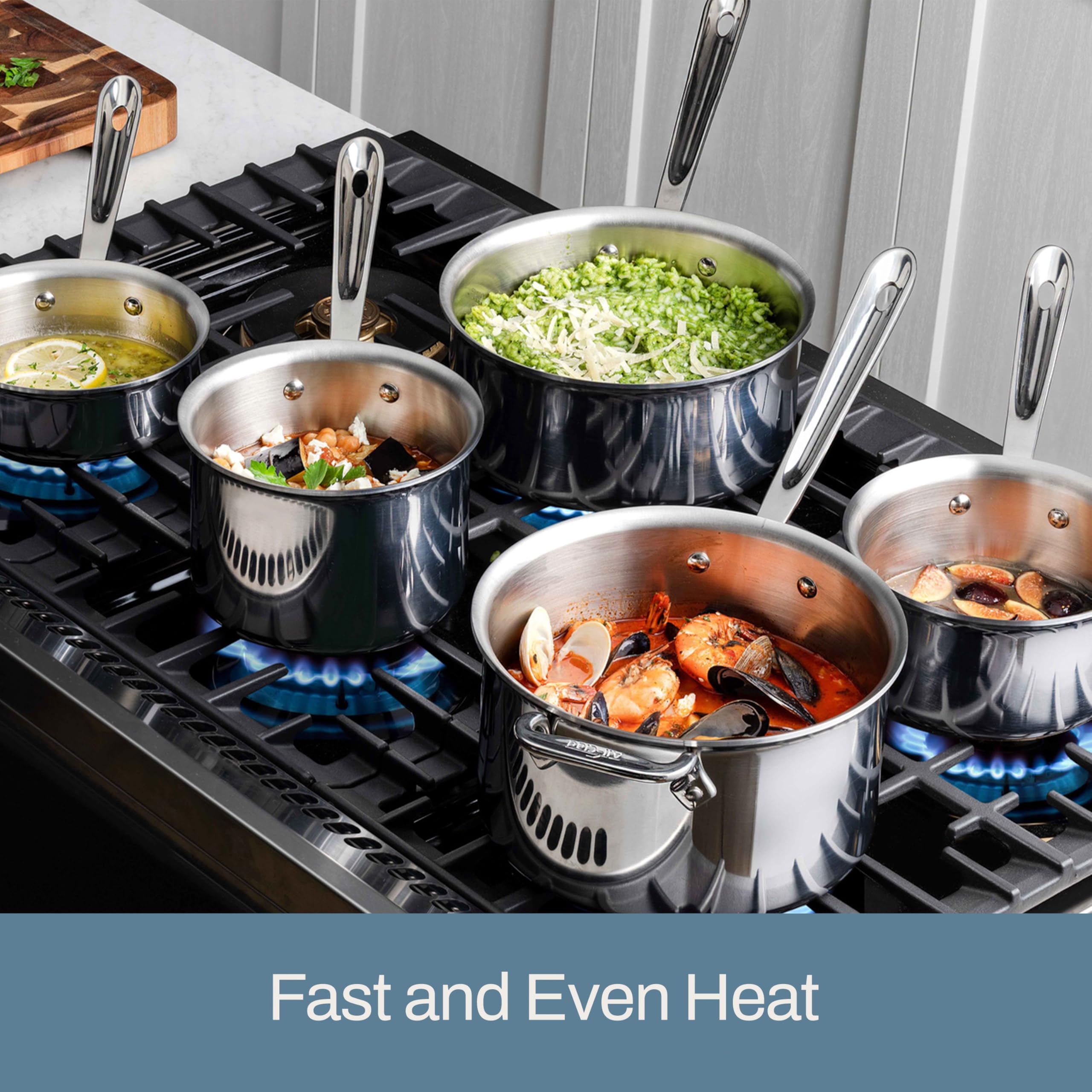 All-Clad D3 1.5-quart pan handle detail for a secure grip.