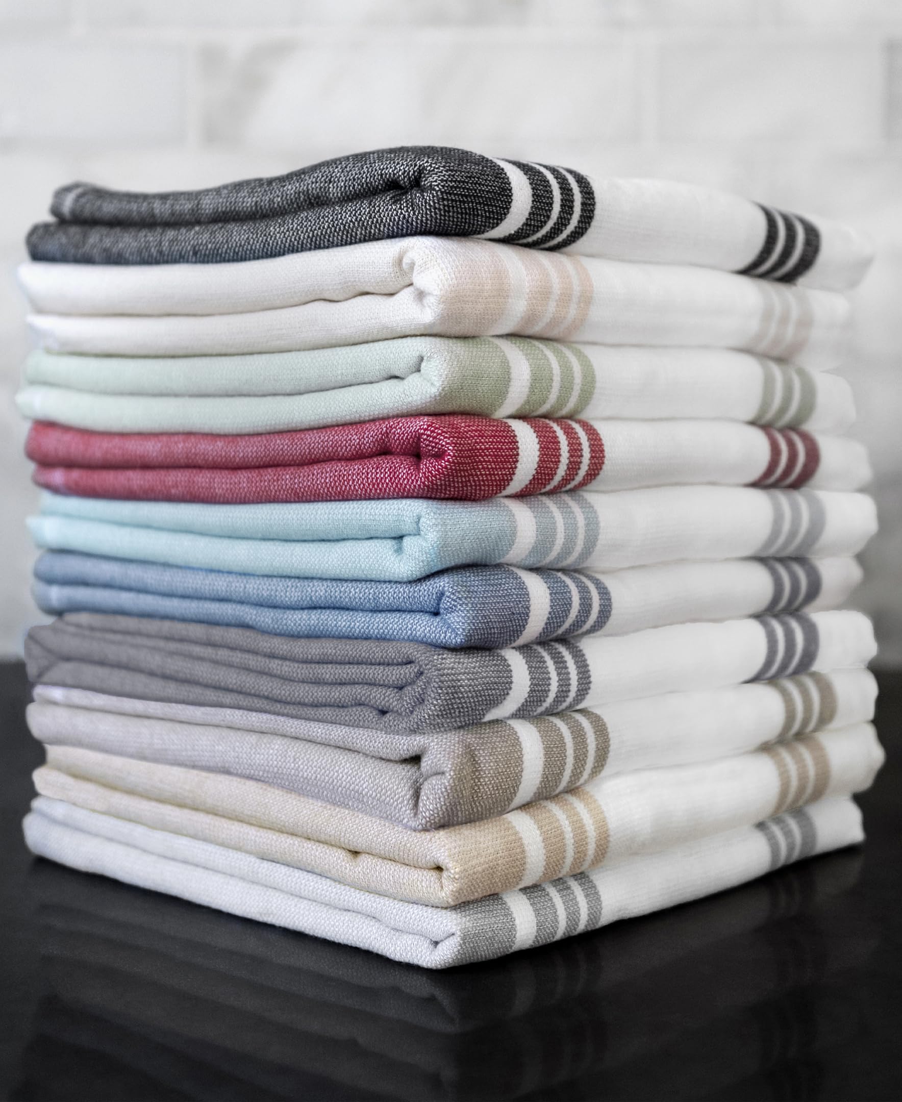 All-Clad pewter towels blend with modern kitchen decor.