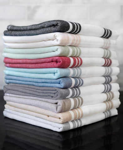 All-Clad pewter towels blend with modern kitchen decor.