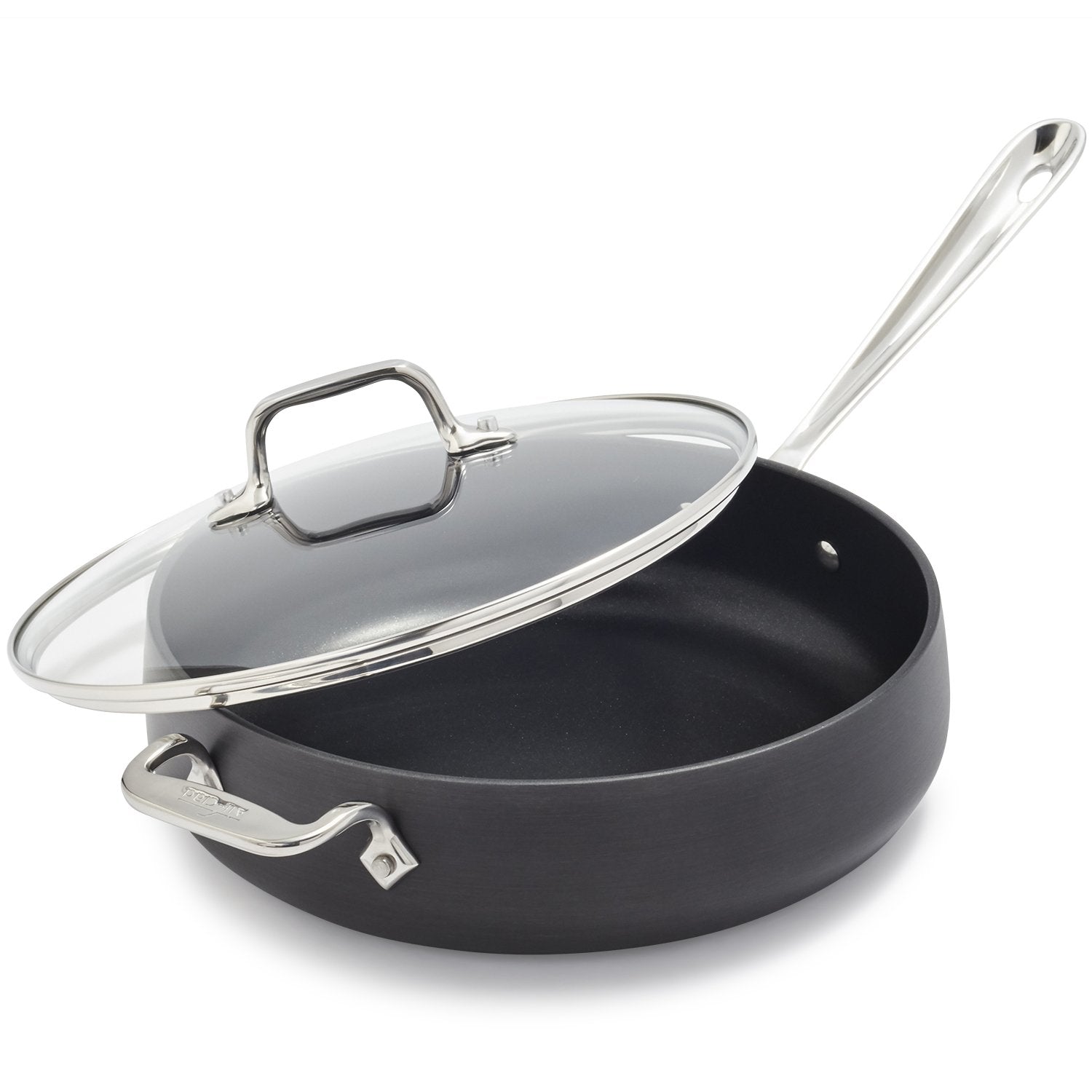 All-Clad HA1 4qt sauté pan top view showing large cooking surface for multiple portions and browning
