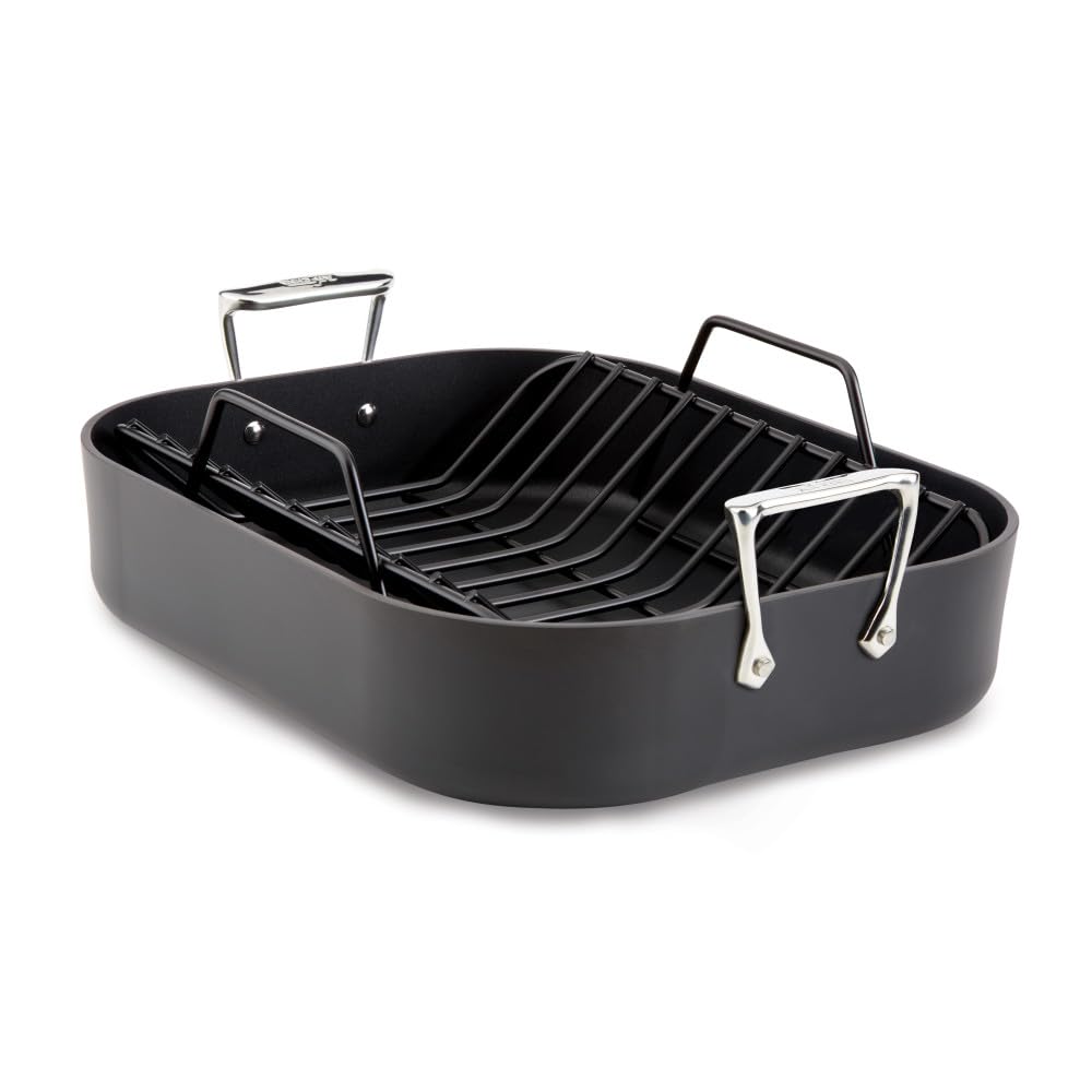 All-Clad HA1 roaster 13x16 with nonstick rack for easy release and even browning.