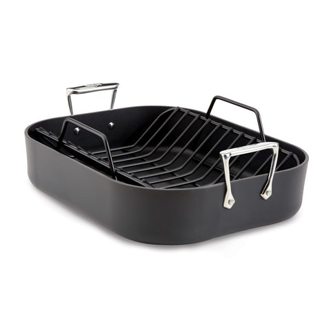 All-Clad HA1 roaster 13x16 with nonstick rack for easy release and even browning.