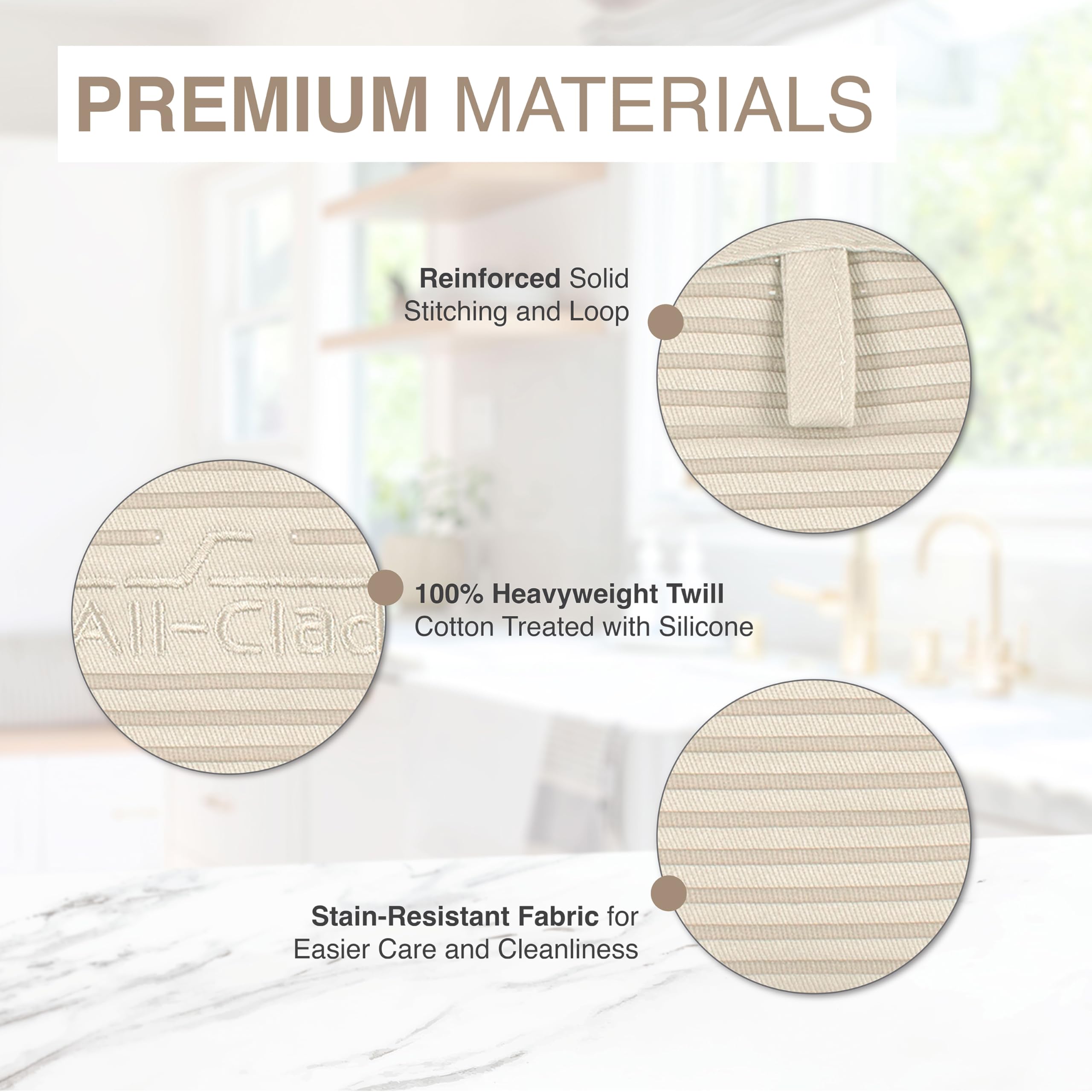 All-Clad hot pad provides surface protection from scorch marks during serving.