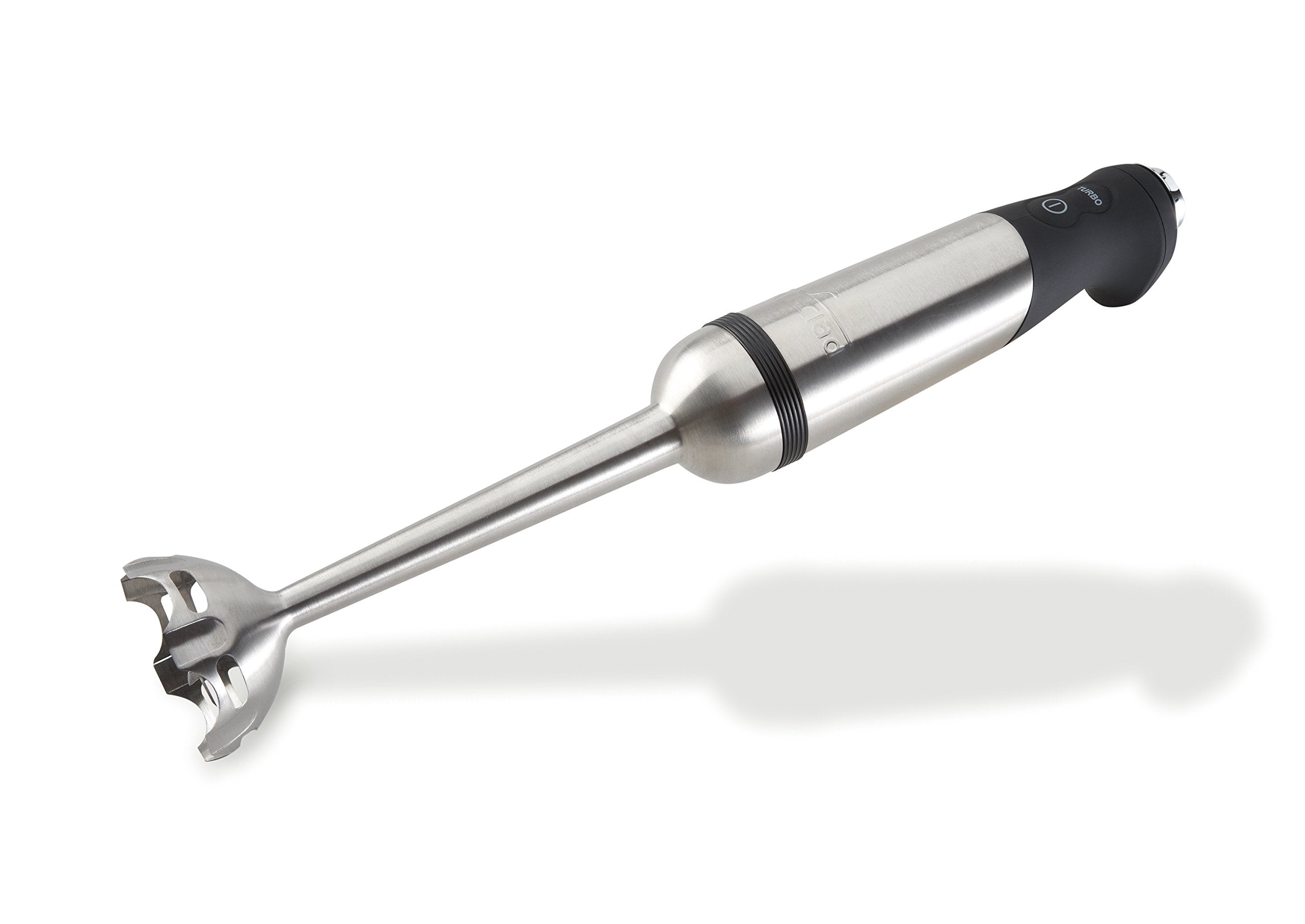 All-Clad immersion blender with extended stainless-steel shaft for deep pots and minimal splatter.