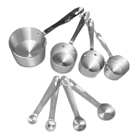 All-Clad measuring cups 1/4 cup—precise portions for quick batter prep.