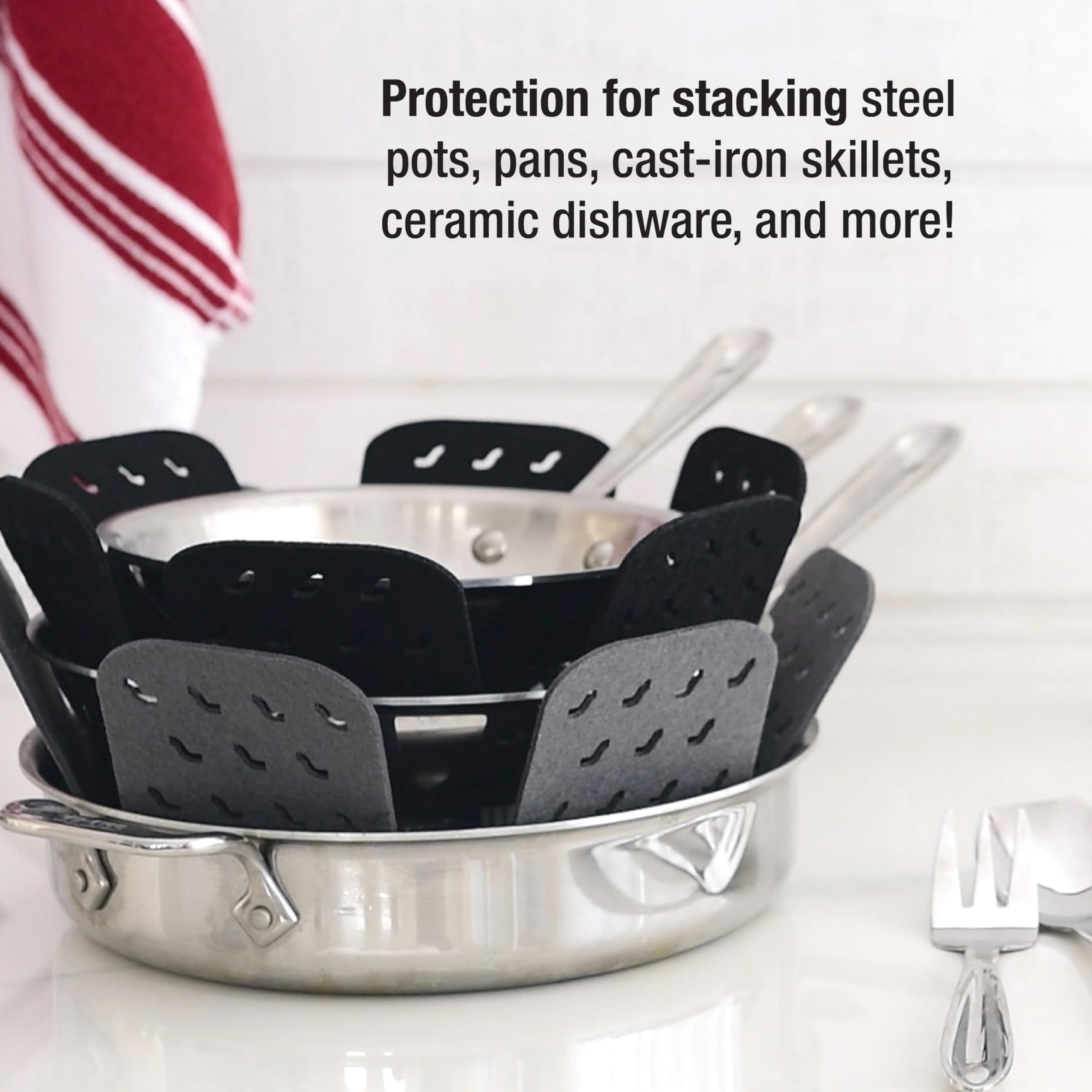 All-Clad non-slip grips securely attach to handles for safer, comfortable cooking.