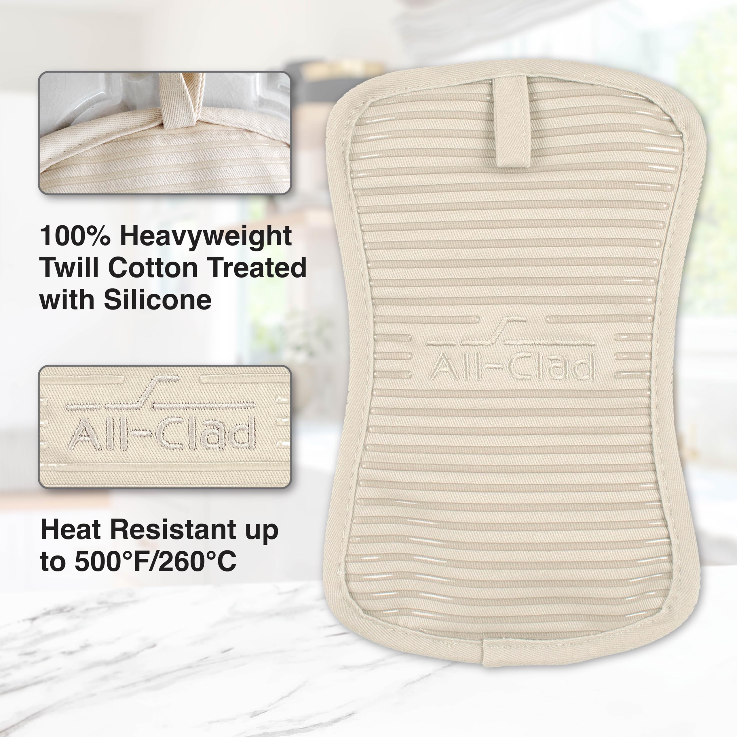 All-Clad ergonomic pot holder contours to cookware for a secure grip.