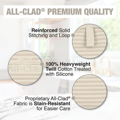 All-Clad pot holder with hanging loop keeps it reachable on the counter.