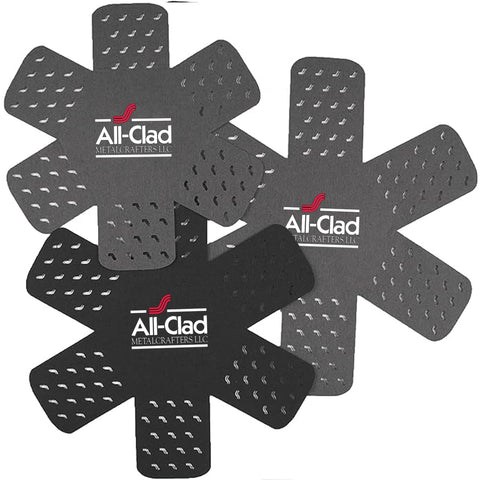 All-Clad pot protectors with star pattern fit 14-inch cookware for scratch-free storage.
