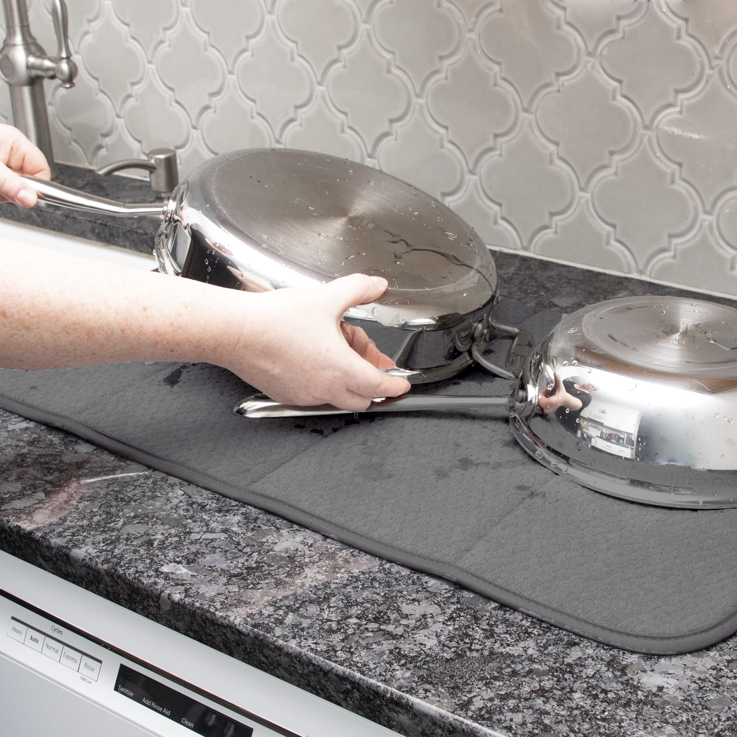 All-Clad dish drying mat non-slip surface keeps dishes stable during drying