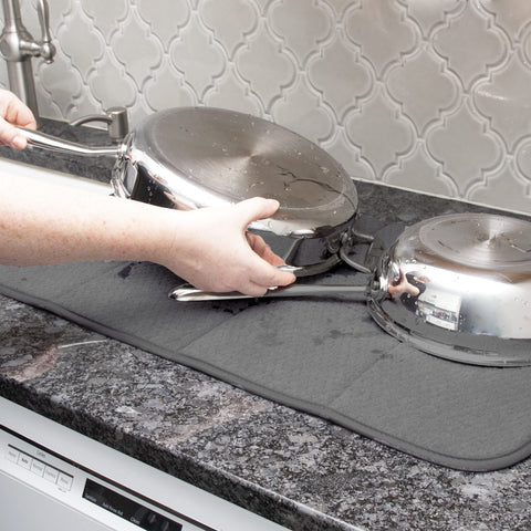 All-Clad dish drying mat non-slip surface keeps dishes stable during drying