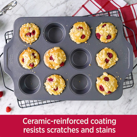 All-Clad Pro-Release nonstick-release closeup shows easy removal