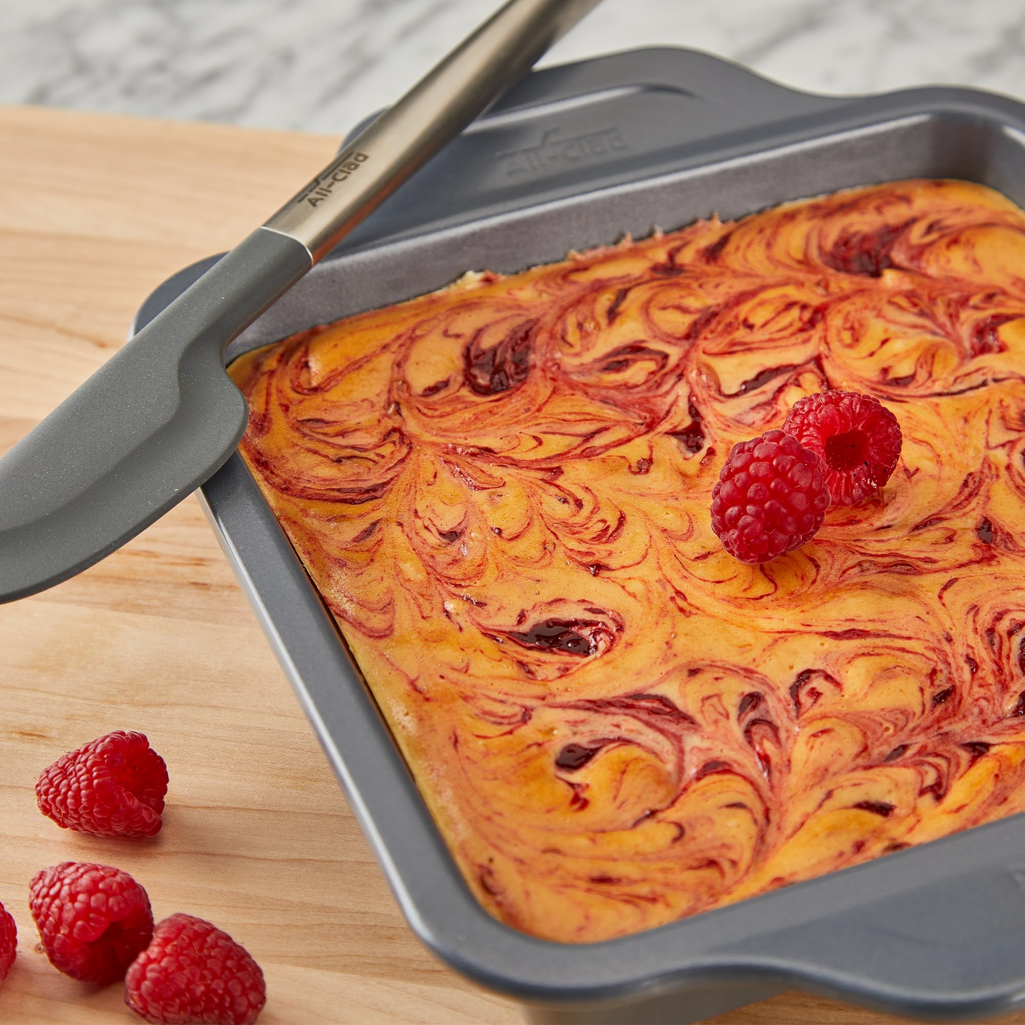 All-Clad Pro-Release square pan 8x8 side handles for easy grip with mitts