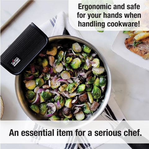 All-Clad silicone grip set features ergonomic texture for comfortable cooking.