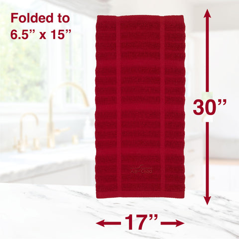 Terry loop weave of All-Clad towel reaches corners for thorough cleaning.