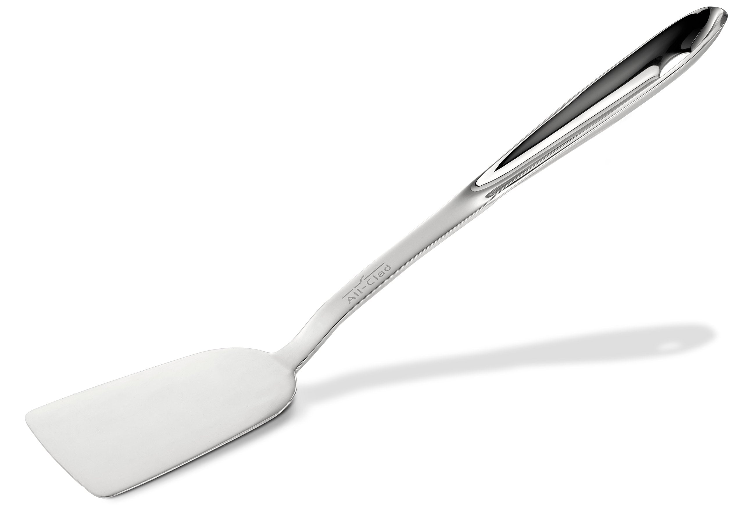 All-Clad 13-inch turner for burgers and eggs, ideal for flipping with control.
