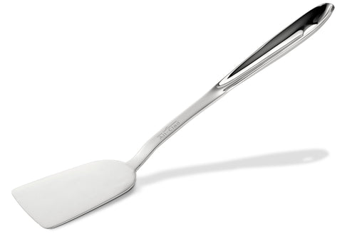 All-Clad 13-inch turner for burgers and eggs, ideal for flipping with control.