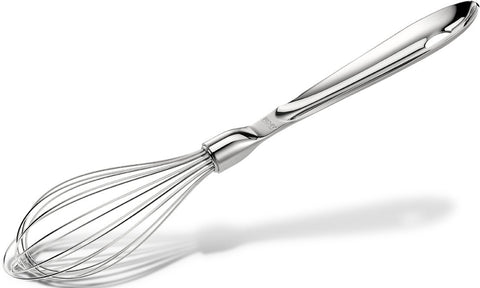 All-Clad 12-inch whisk with large stainless steel head for smoother dressings and sauces.