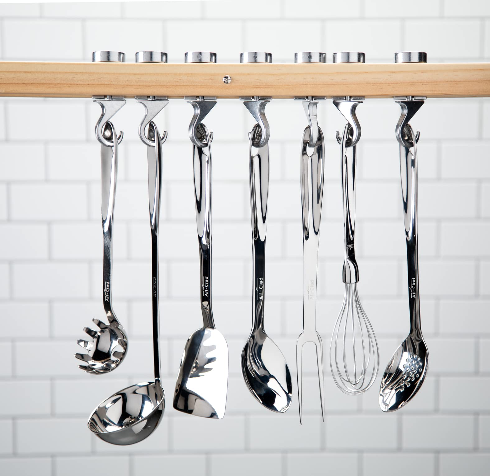 All-Clad whisk with ergonomic 18/10 stainless steel handle for comfortable kitchen use.