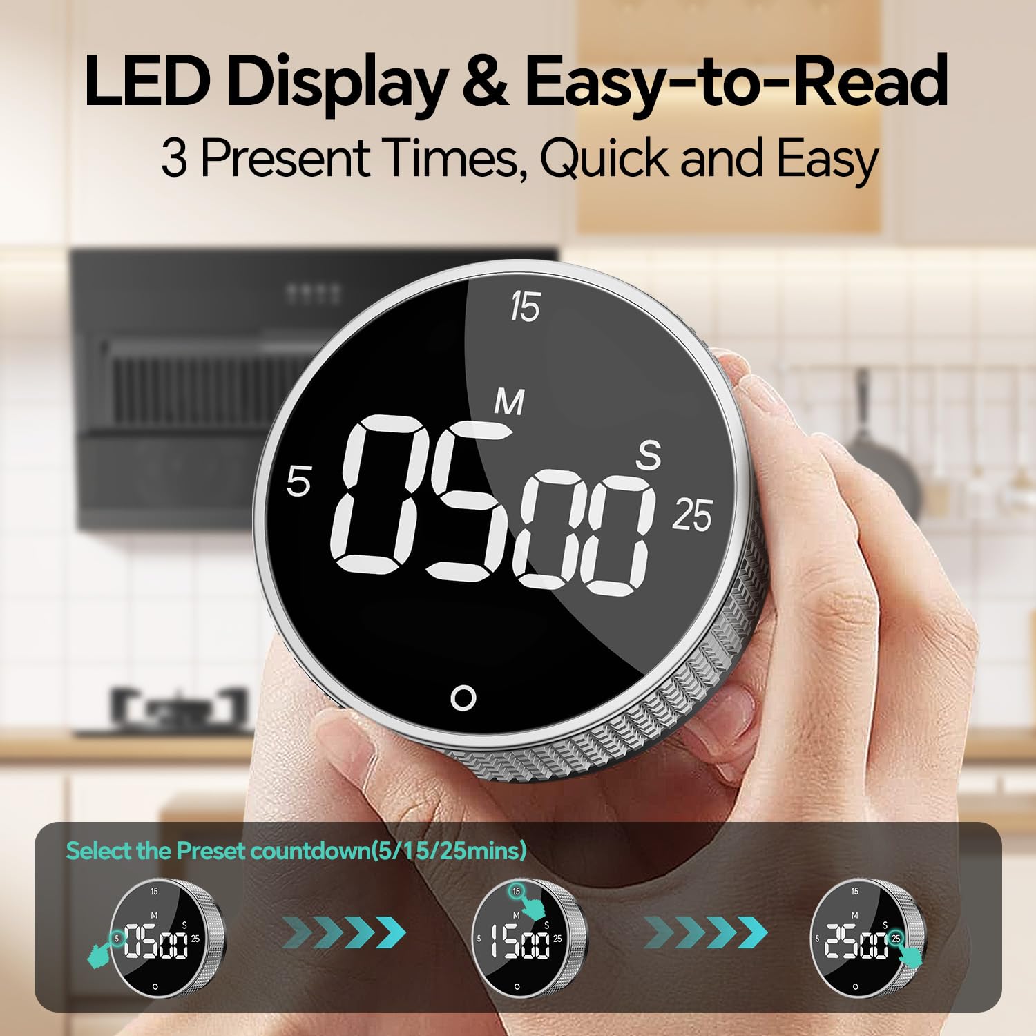 Allbean kitchen timer outer ring setting for easy one-handed time adjustment