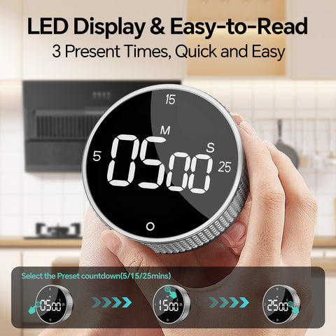 Allbean kitchen timer outer ring setting for easy one-handed time adjustment