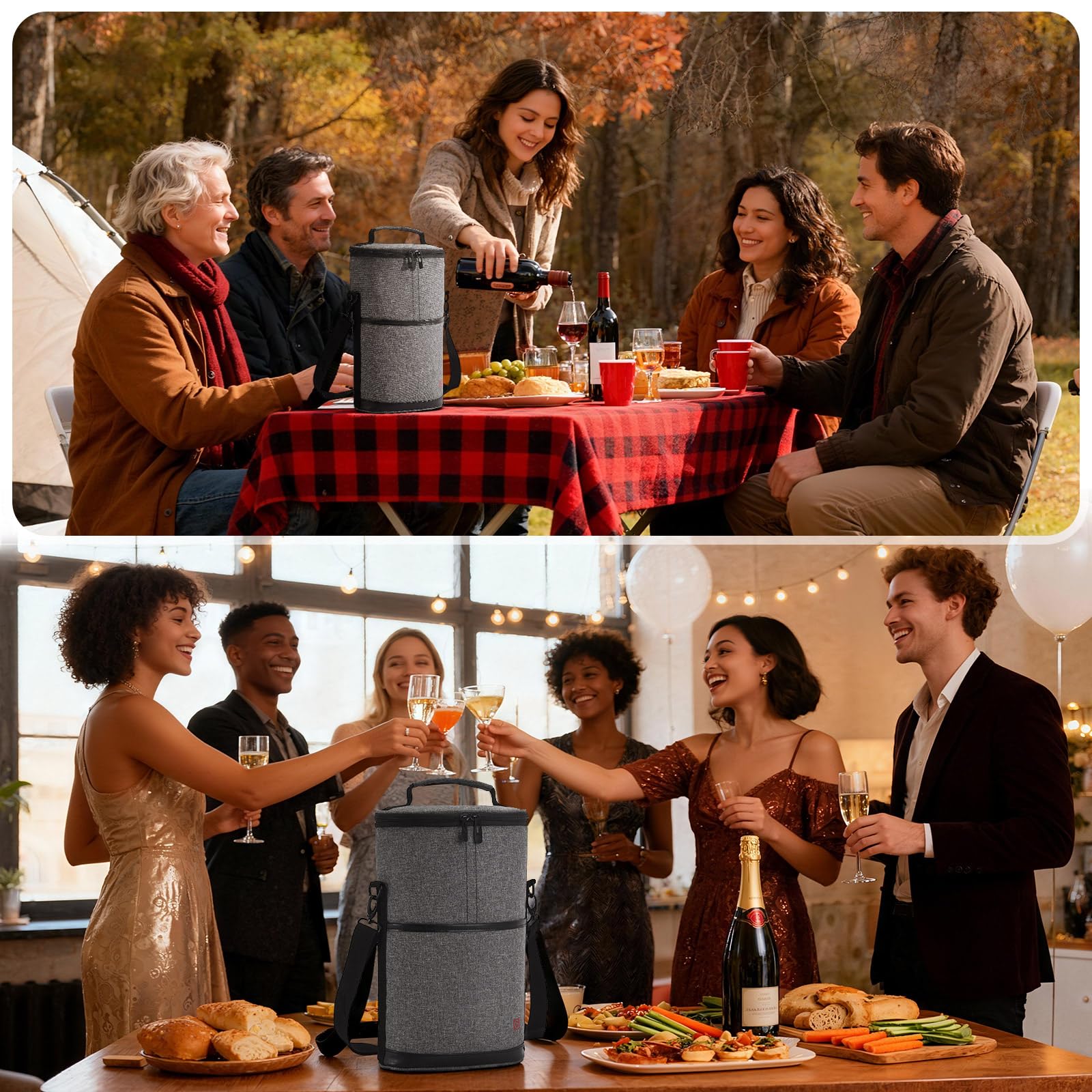 Allcamp 2 Bottle Wine Tote at a picnic or beach scene for travel fun