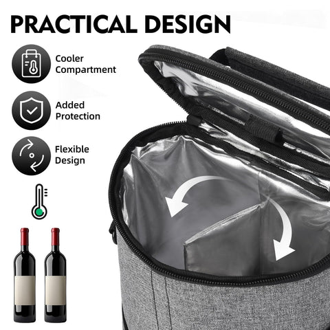 Allcamp 2 Bottle Wine Tote with removable shoulder strap for easy carrying