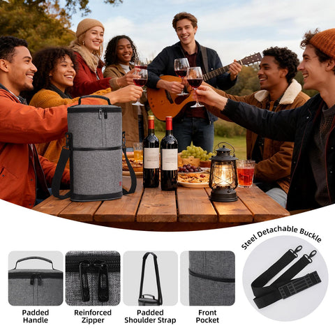 Allcamp 2 Bottle Wine Tote includes stainless steel corkscrew for wine openings