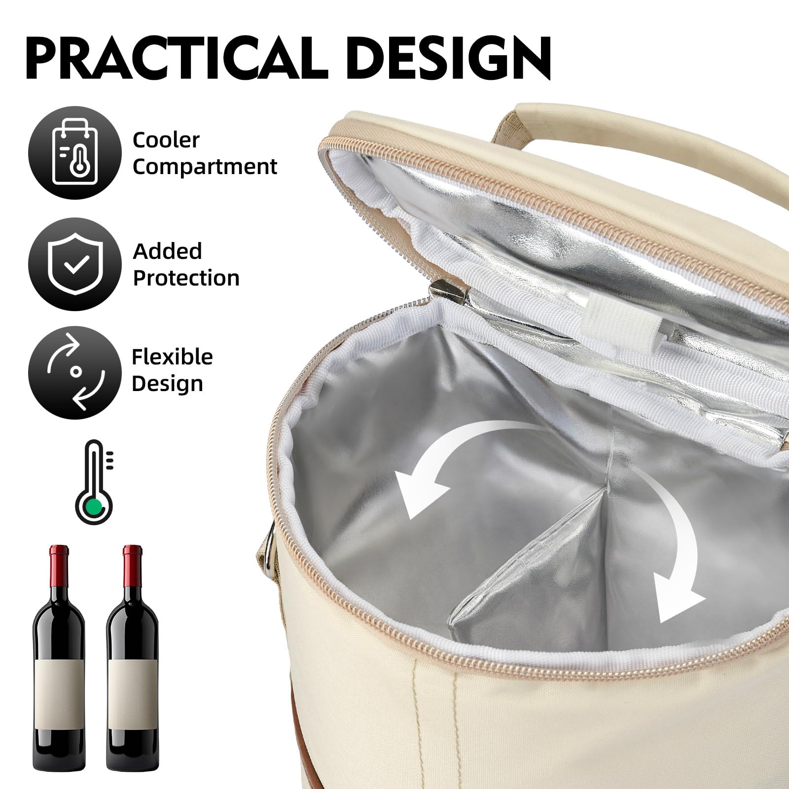 Cream exterior ALLCAMP wine tote with handle, stylish and versatile for travel