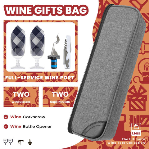 ALLCAMP Wine Bag includes stainless steel corkscrew and bottle stopper for ready service.