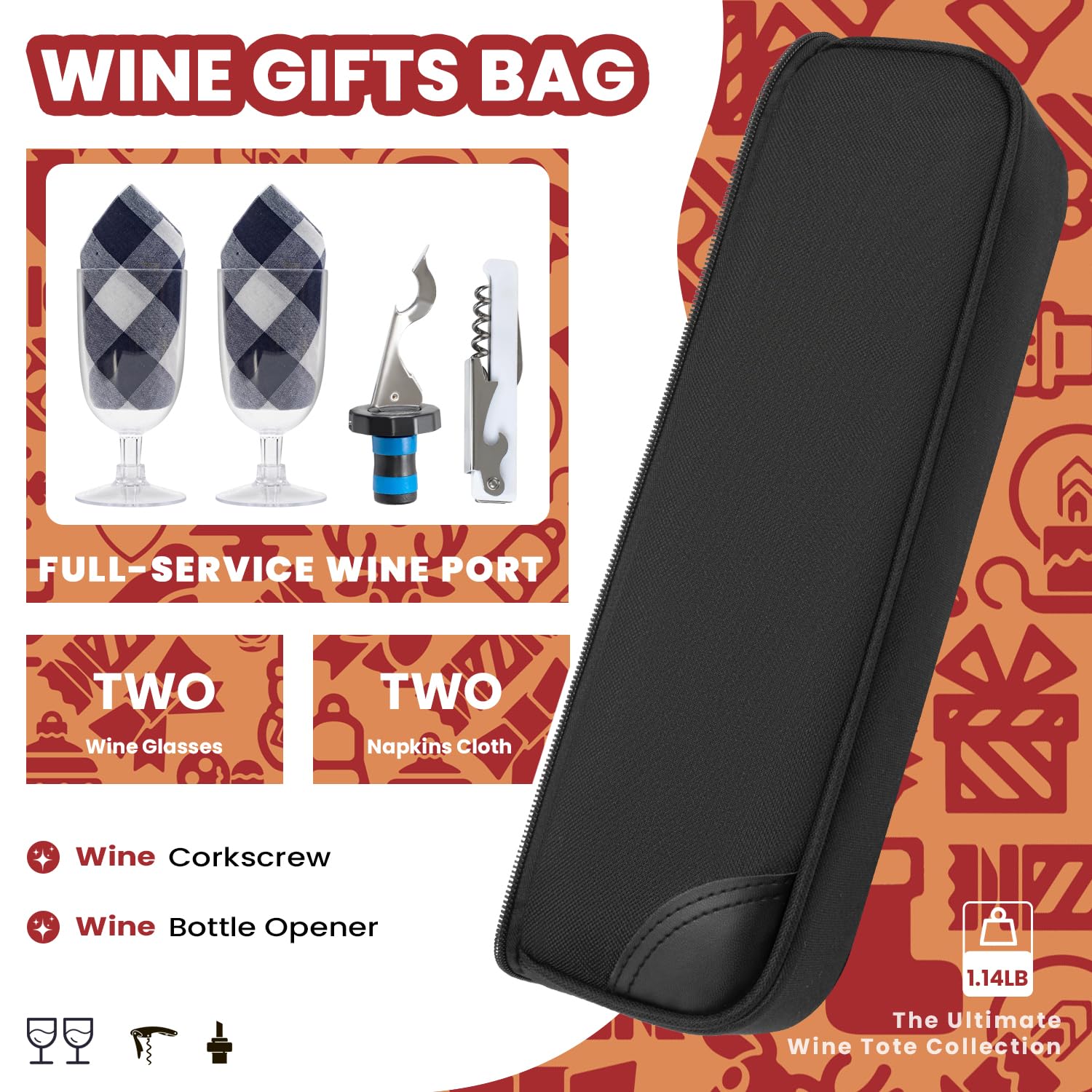ALLCAMP wine bag includes napkins for tidy, stylish outdoor tastings.