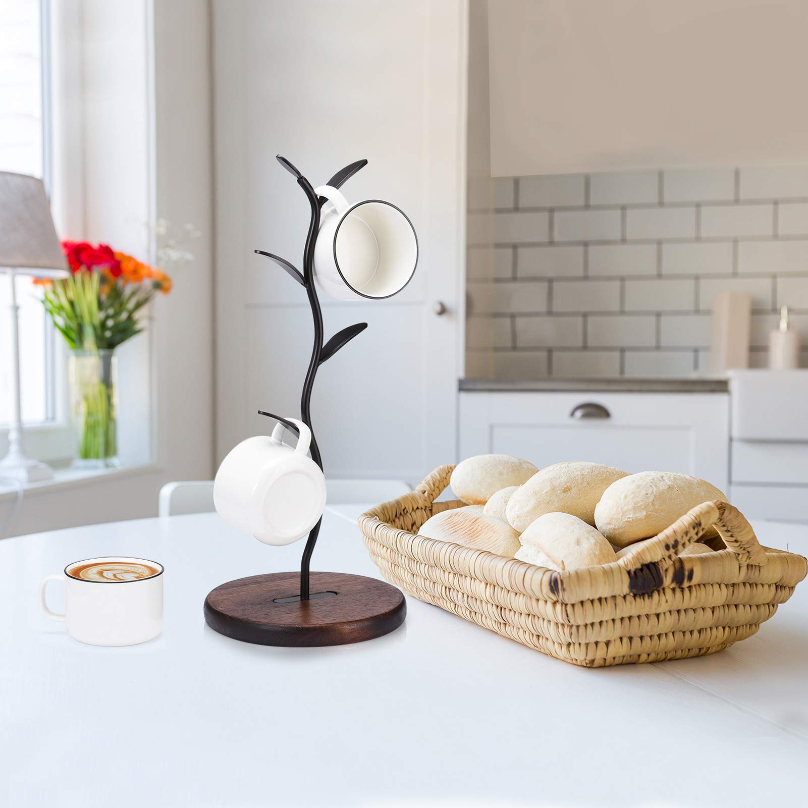 ALLCENER Countertop coffee station keeps mugs organized beside the coffee maker.