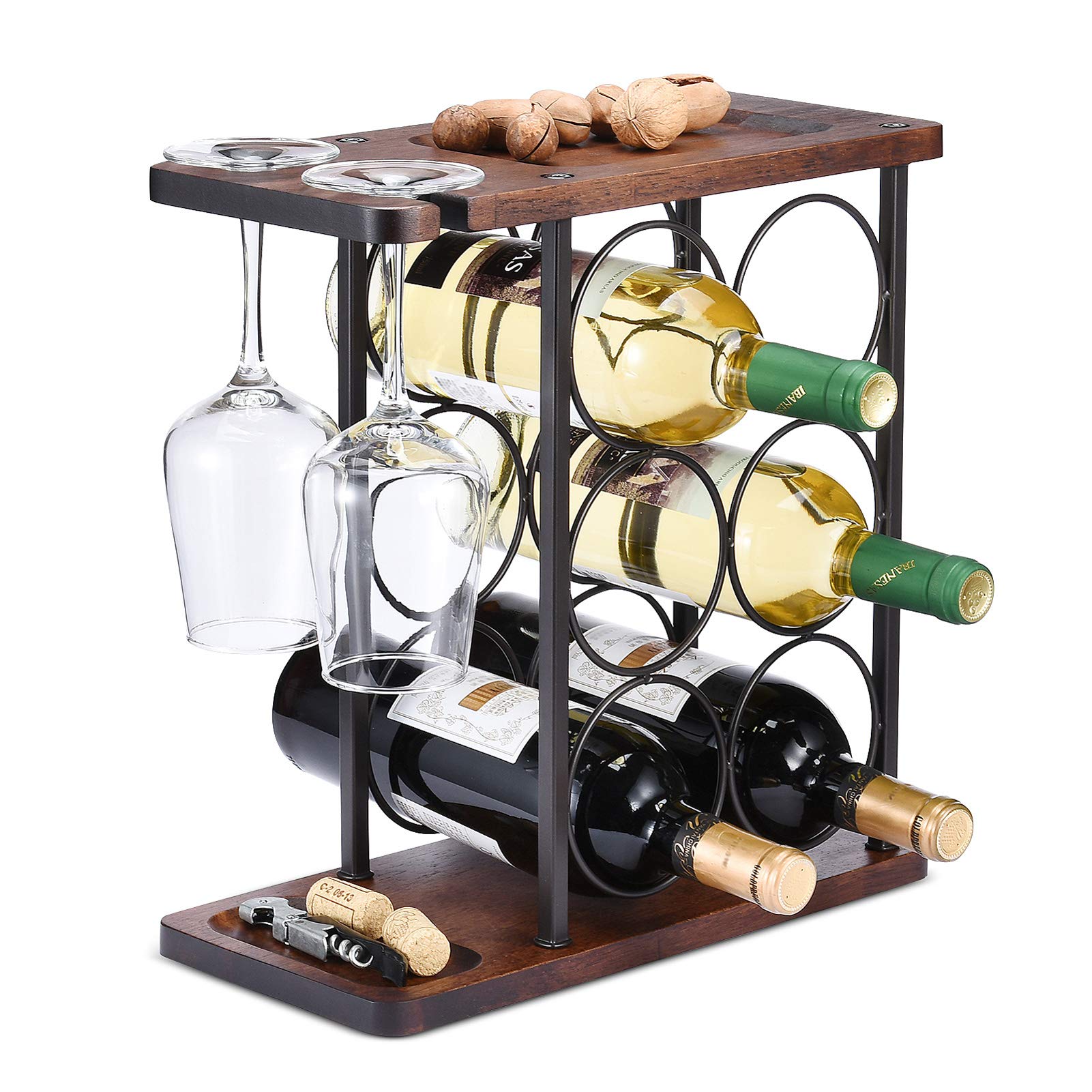 ALLCENER wine rack with glass holder on top keeps bottles organized