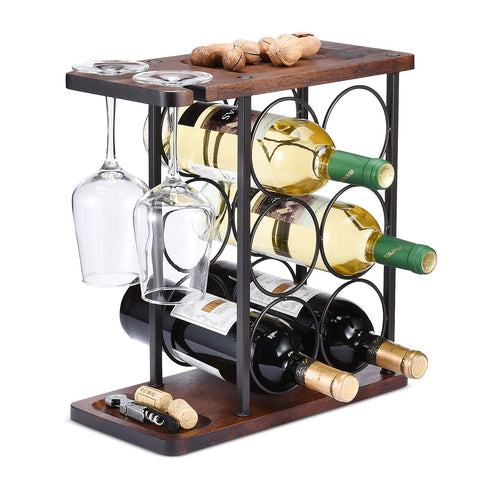 ALLCENER wine rack with glass holder on top keeps bottles organized