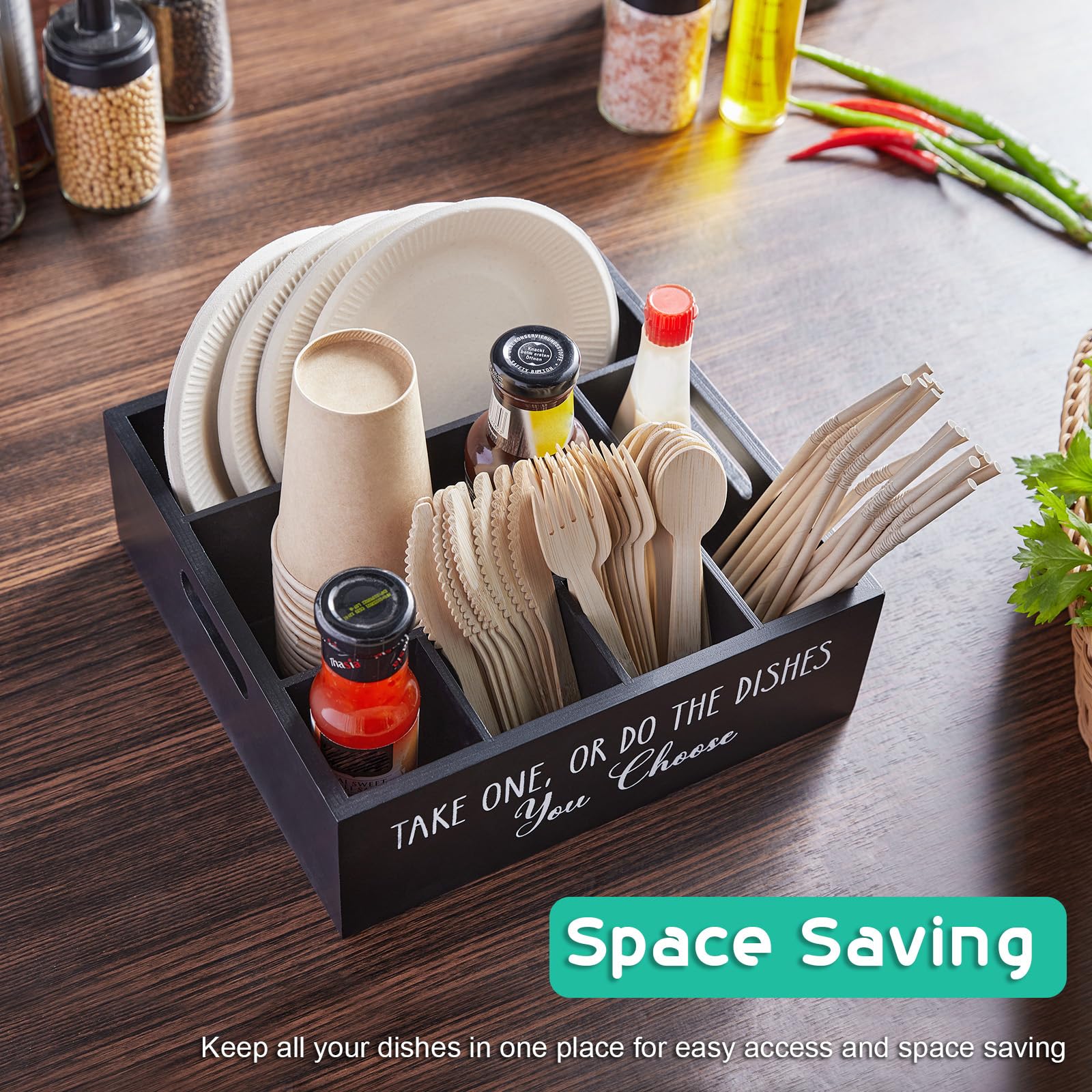 ALELION countertop organization saves cupboard space and simplifies setup.