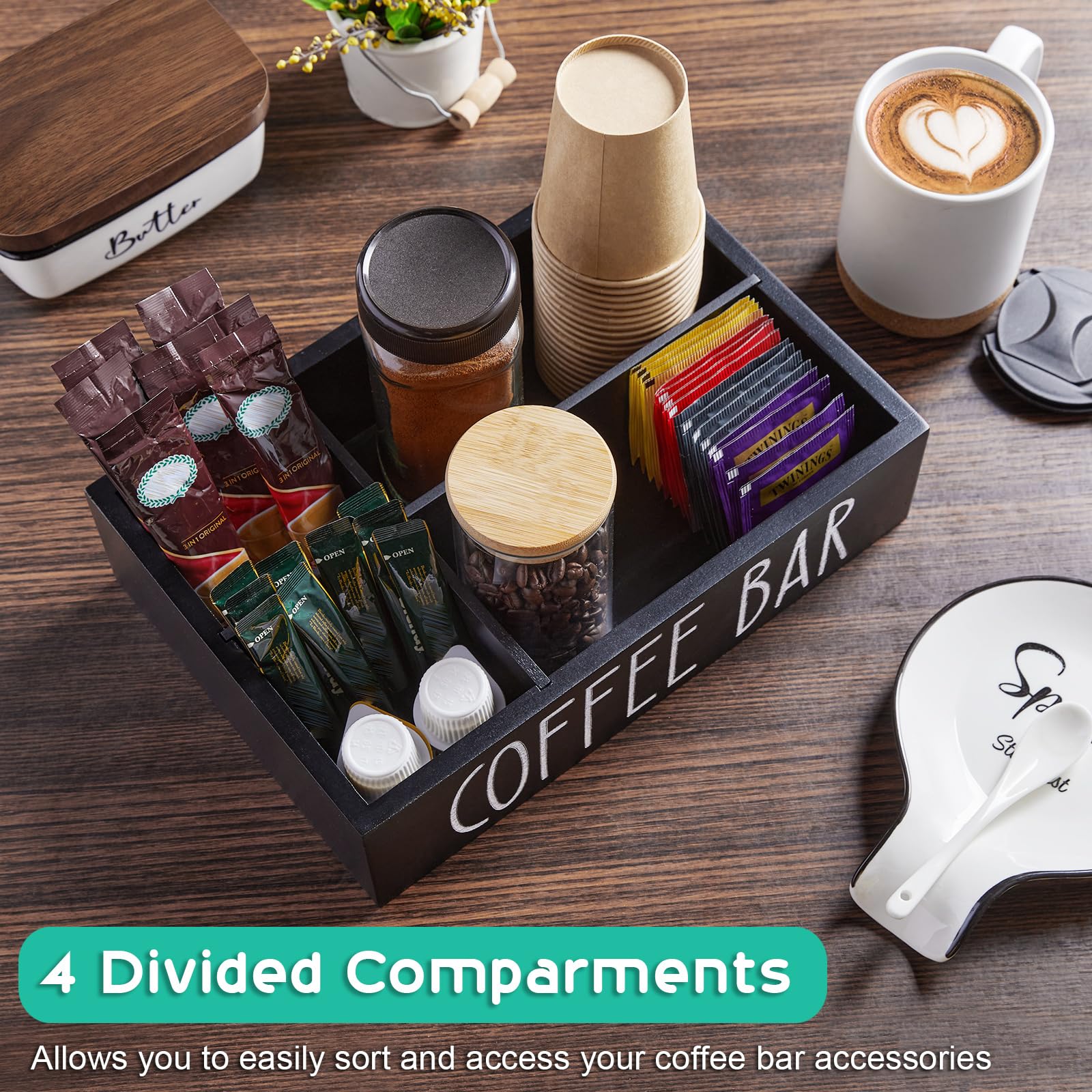 ALELION multi-purpose storage for pods and stirrers at the coffee bar.