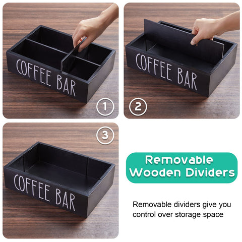 ALELION organization solution keeps syrups, cups, and packets neatly arranged.