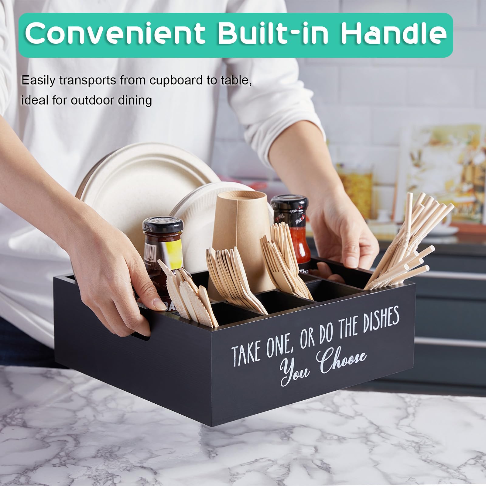 ALELION paper plate dispenser side handles enable easy transport.