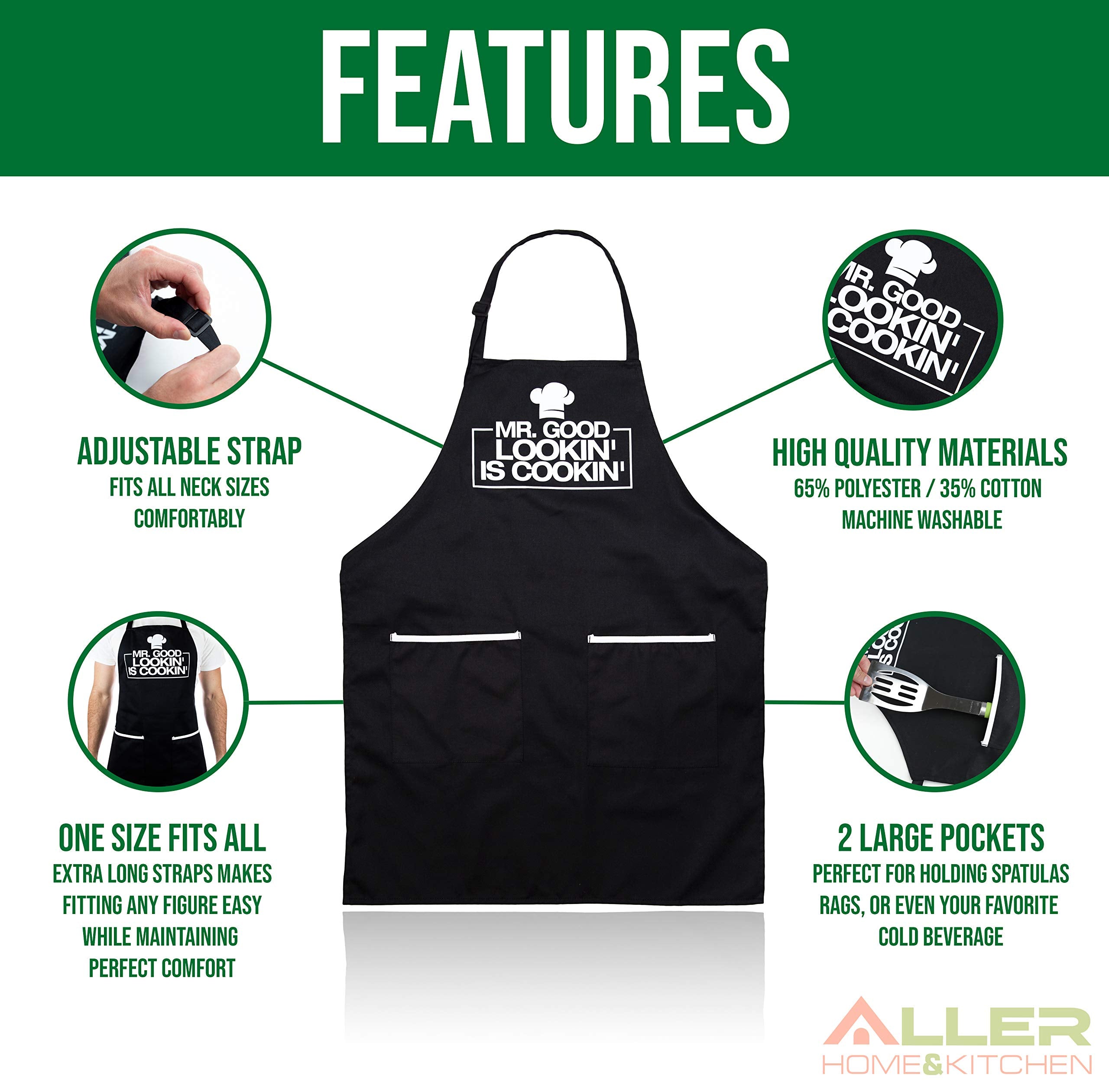 ALLER HOME&KITCHEN chef apron features deep pockets for easy utensil storage.