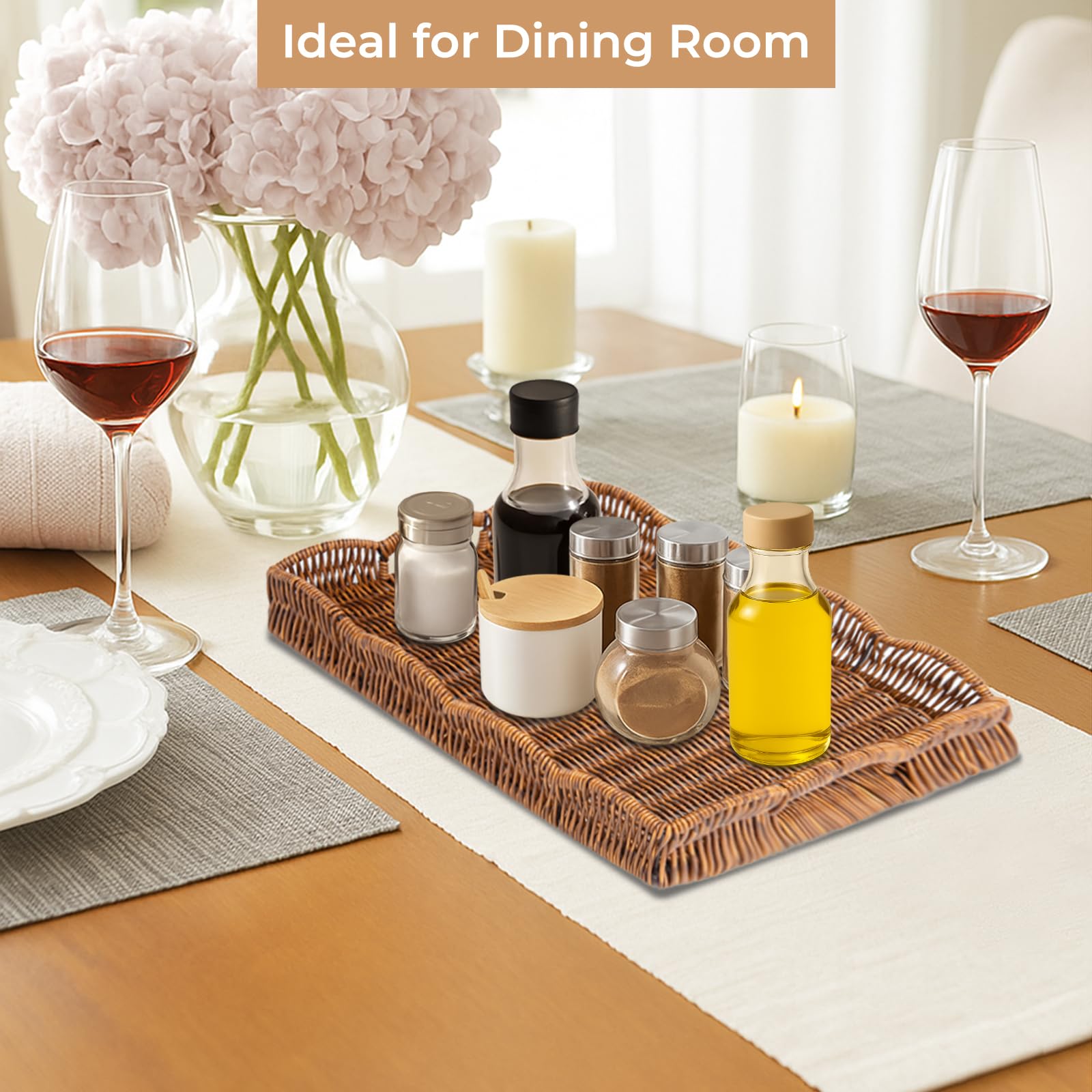 Allhercom hand-held woven rattan tray easy to carry between rooms