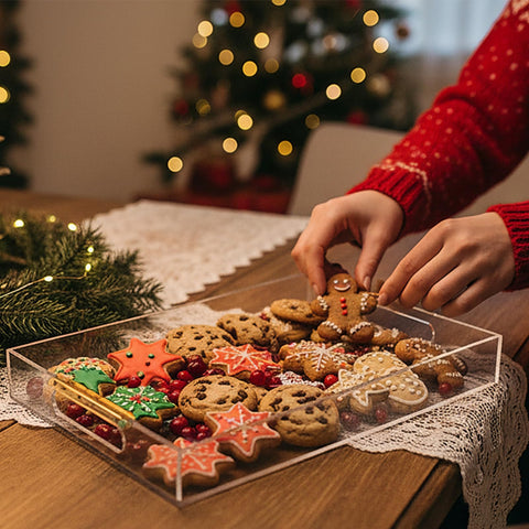 Allhercom lucite tray with spill-proof corners for mess-free serving.