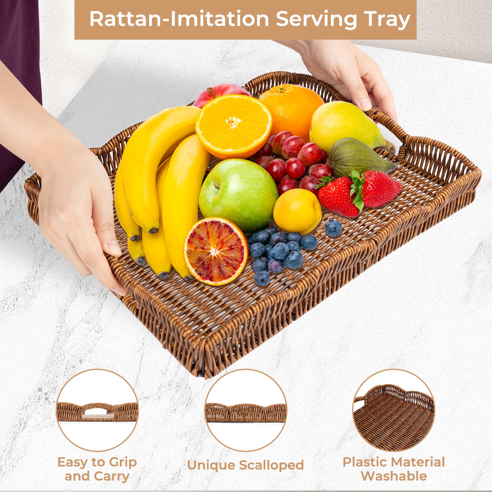 Allhercom washable synthetic rattan tray quick to clean