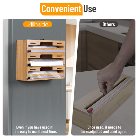 Crossbar stabilizes the roll for balanced dispensing and smoother cutting.
