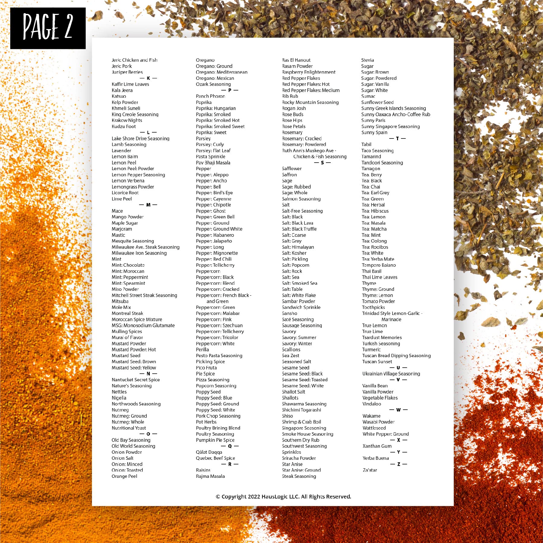 AllSpice comprehensive label collection covers herbs, spices, blends.