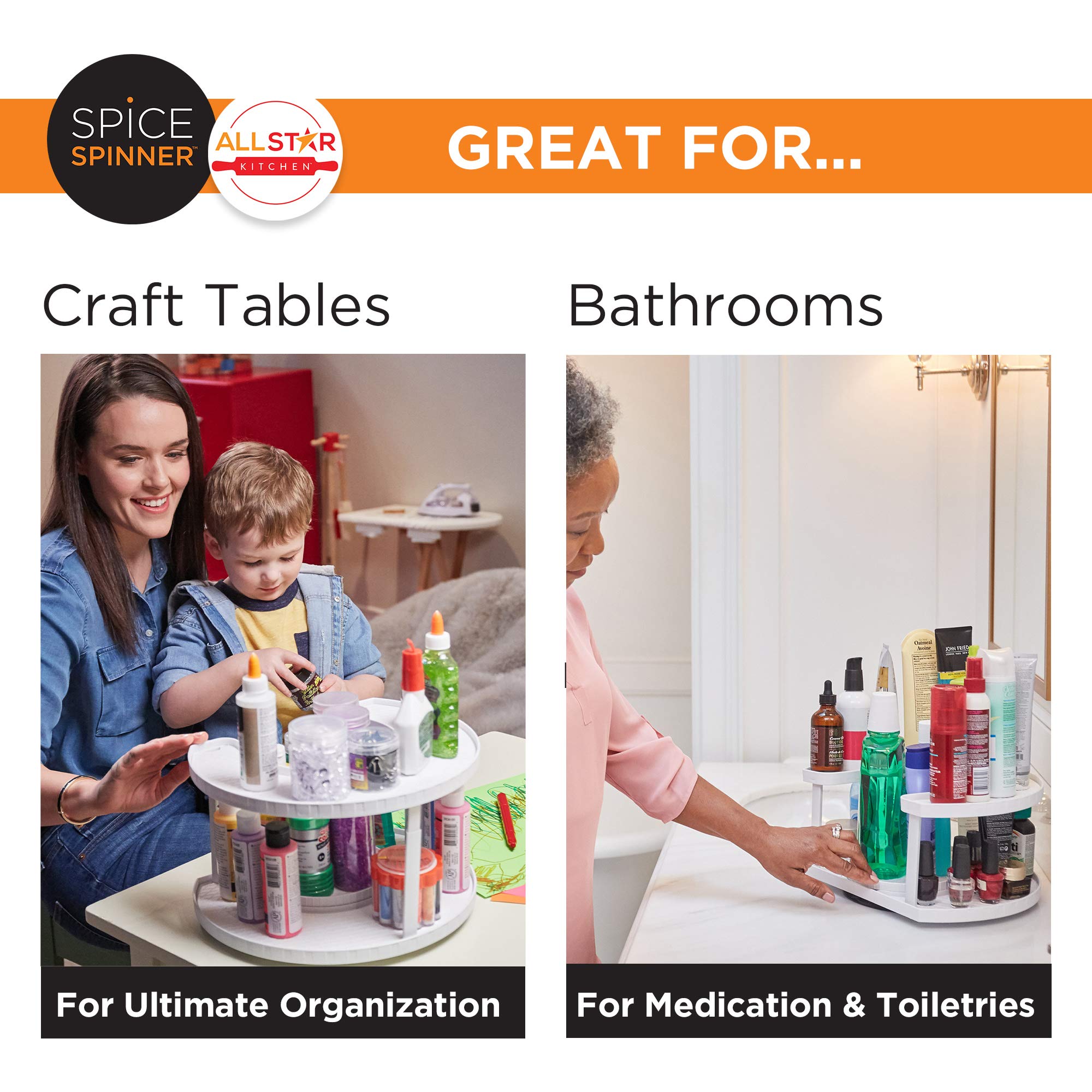 Allstar Innovations space-saving spice rack keeps countertops neat and organized.